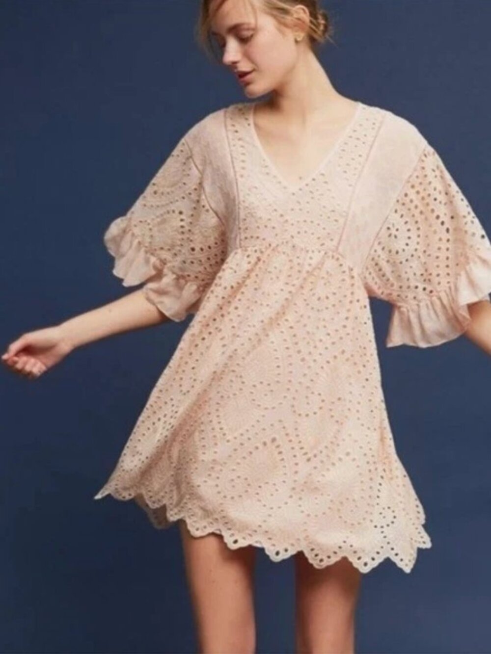 Akemi + Kin Blush Pink Eyelet Lace Boho Dress | Size 4